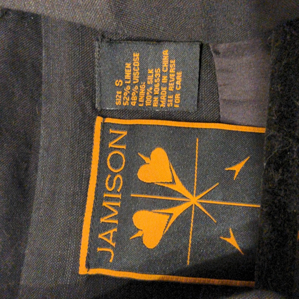 Jamison Women’s Black Military Moto Vest Linen Silk Button Edgy Casual Small - Picture 2 of 2
